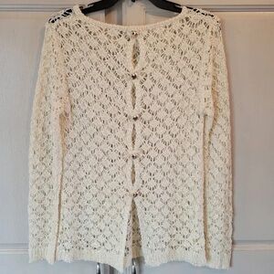 Women's Cream Crochet Long Sleeve Cardigan Top